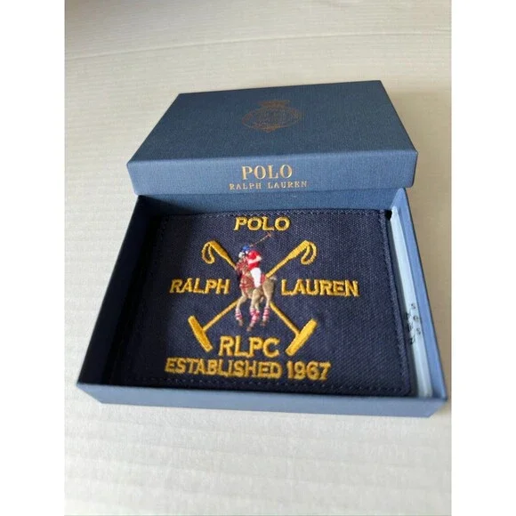 NIB POLO RALPH LAUREN Men's Card Case Crest Canvas Leather